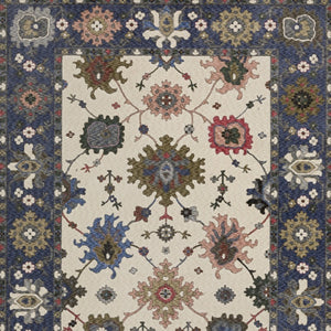 Homeroots 5' Elegant Ivory Blue Gray Floral Area Rug With Fringe - Stain Resistant, Soft Texture For Any Space 4' X 6' Polyester 574917