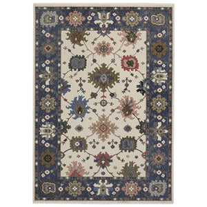 HomeRoots 5' Elegant Ivory, Blue, and Gray Floral Area Rug with Fringe - Durable, Stain Resistant Design 8' X 11' 574920