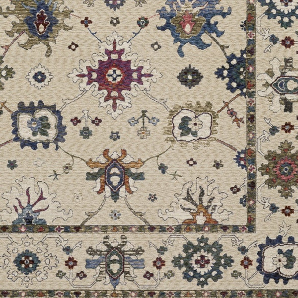 Homeroots 5' Elegant Ivory Blue Gray Floral Area Rug With Fringe - Stain Resistant, Soft Texture For Any Space 4' X 6' Polyester 574922