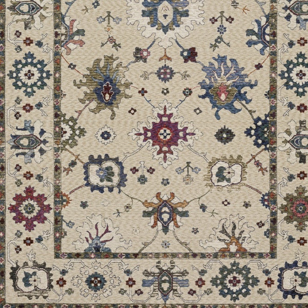 Homeroots 5' Elegant Ivory Blue Gray Floral Area Rug With Fringe - Stain Resistant, Soft Texture For Any Space 7' X 10' Polyester 574923