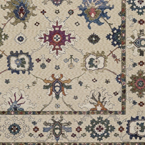 Homeroots 5' Elegant Ivory Blue Gray Floral Area Rug With Fringe - Stain Resistant, Soft Texture For Any Space 8' X 11' Polyester 574924