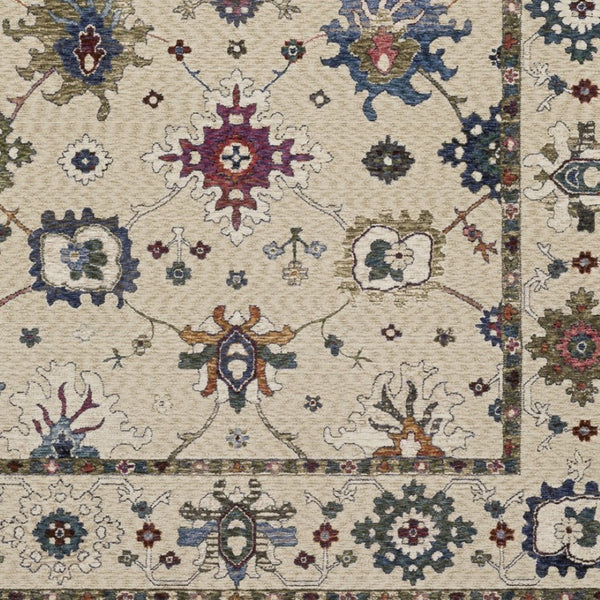 Homeroots 5' Elegant Ivory Blue Gray Floral Area Rug With Fringe - Stain Resistant, Soft Texture For Any Space 8' X 11' Polyester 574924