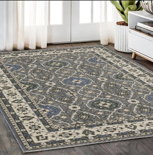 Homeroots 5' Blue Oriental Area Rug With Fringe - Stylish, Stain-resistant Design For Kids & Pets' Spaces 5' X 8' Polyester 574925