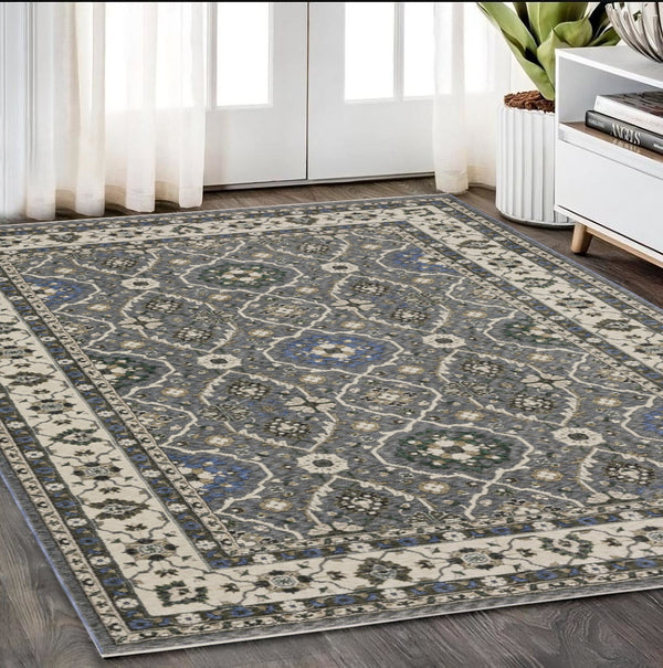 Homeroots 5' Blue Oriental Area Rug With Fringe - Stylish, Stain-resistant Design For Kids & Pets' Spaces 5' X 8' Polyester 574925