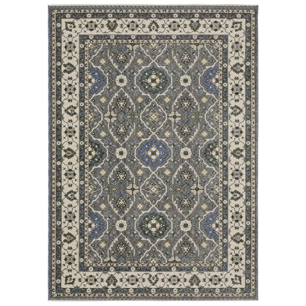 HomeRoots 5' Classic Blue and Gray Oriental Area Rug with Fringed Edges - Durable, Stain-Resistant Design 5' X 8' 574925