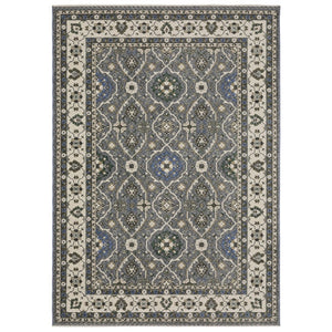 HomeRoots 5' Classic Blue and Gray Oriental Area Rug with Fringed Edges - Durable, Stain-Resistant Design 5' X 8' 574925