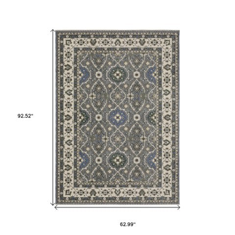 Homeroots 5' Blue Oriental Area Rug With Fringe - Stylish, Stain-resistant Design For Kids & Pets' Spaces 5' X 8' Polyester 574925