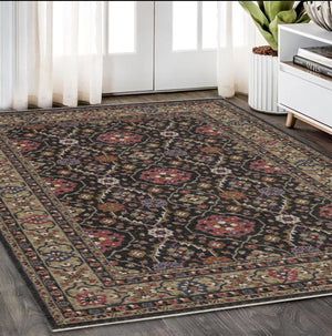 Homeroots 5' Blue Oriental Area Rug With Fringe - Stylish, Stain-resistant Design For Kids & Pets' Spaces 5' X 8' Polyester 574928