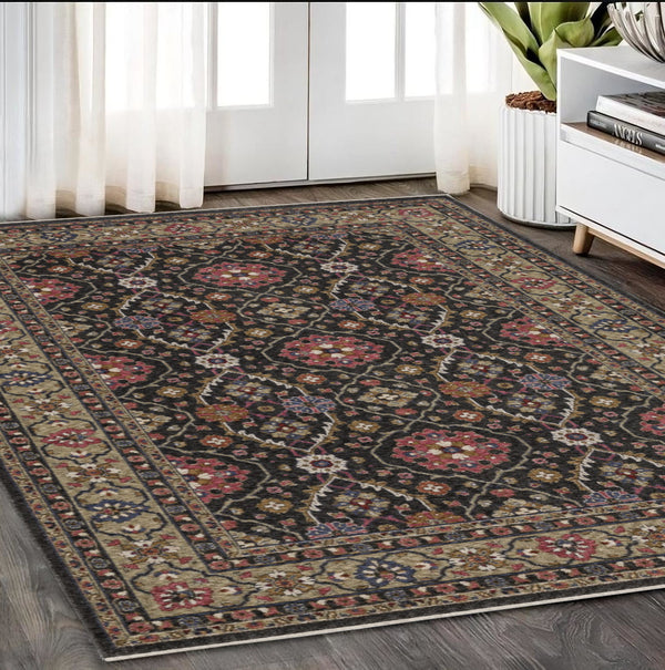 Homeroots 5' Blue Oriental Area Rug With Fringe - Stylish, Stain-resistant Design For Kids & Pets' Spaces 5' X 8' Polyester 574928