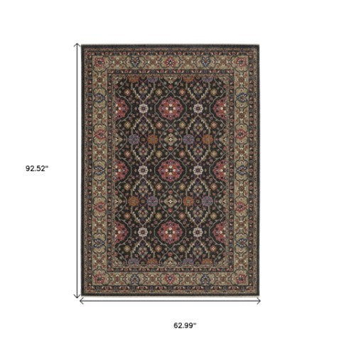 Homeroots 5' Blue Oriental Area Rug With Fringe - Stylish, Stain-resistant Design For Kids & Pets' Spaces 5' X 8' Polyester 574928