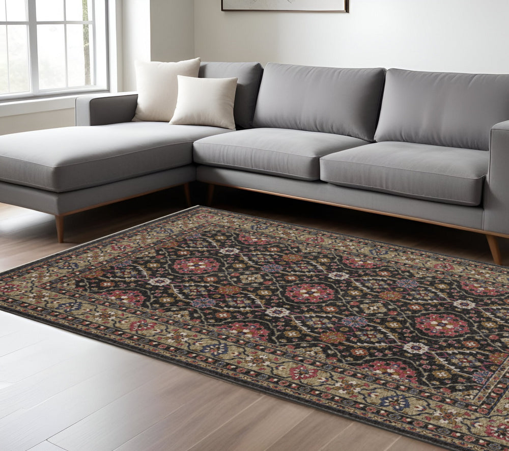 Homeroots 5' Blue Oriental Area Rug With Fringe - Stylish, Stain-resistant Design For Kids & Pets' Spaces 7' X 10' Polyester 574929