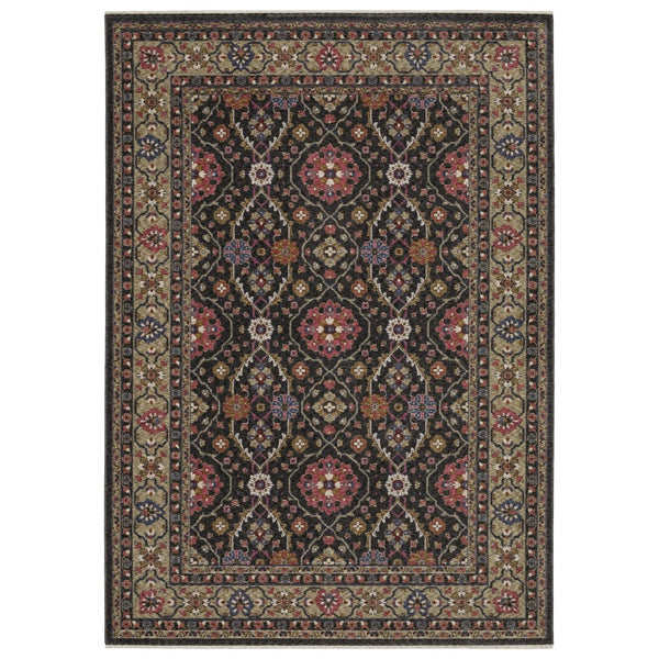 HomeRoots 5' Classic Blue and Gray Oriental Area Rug with Fringed Edges - Durable, Stain-Resistant Design 7' X 10' 574929