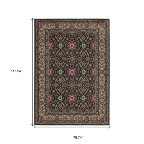 Homeroots 5' Blue Oriental Area Rug With Fringe - Stylish, Stain-resistant Design For Kids & Pets' Spaces 7' X 10' Polyester 574929