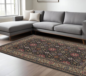 Homeroots 5' Blue Oriental Area Rug With Fringe - Stylish, Stain-resistant Design For Kids & Pets' Spaces 8' X 11' Polyester 574930