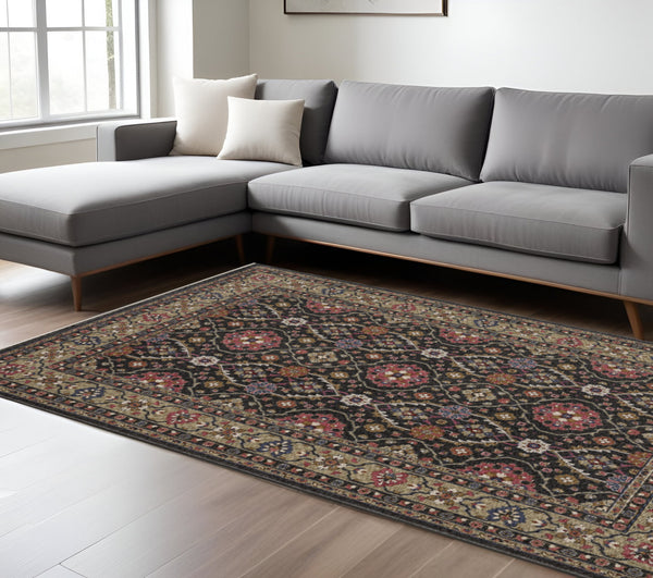 Homeroots 5' Blue Oriental Area Rug With Fringe - Stylish, Stain-resistant Design For Kids & Pets' Spaces 8' X 11' Polyester 574930