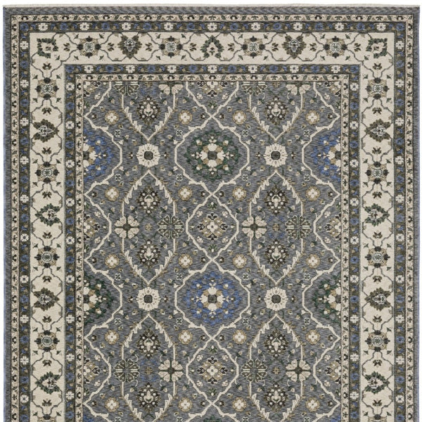 Homeroots 5' Blue Oriental Area Rug With Fringe - Stylish, Stain-resistant Design For Kids & Pets' Spaces 10' X 13' Polyester 574931