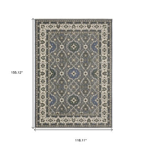 Homeroots 5' Blue Oriental Area Rug With Fringe - Stylish, Stain-resistant Design For Kids & Pets' Spaces 10' X 13' Polyester 574931
