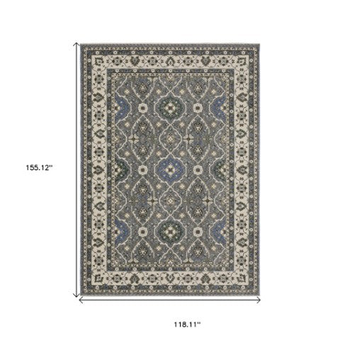 Homeroots 5' Blue Oriental Area Rug With Fringe - Stylish, Stain-resistant Design For Kids & Pets' Spaces 10' X 13' Polyester 574931
