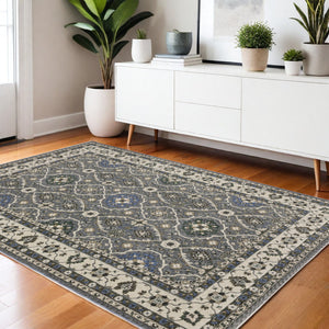 Homeroots 5' Blue Oriental Area Rug With Fringe - Stylish, Stain-resistant Design For Kids & Pets' Spaces 4' X 6' Polyester 574932