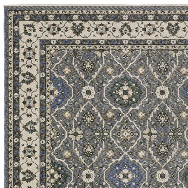Homeroots 5' Blue Oriental Area Rug With Fringe - Stylish, Stain-resistant Design For Kids & Pets' Spaces 4' X 6' Polyester 574932