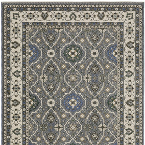 Homeroots 5' Blue Oriental Area Rug With Fringe - Stylish, Stain-resistant Design For Kids & Pets' Spaces 7' X 10' Polyester 574933