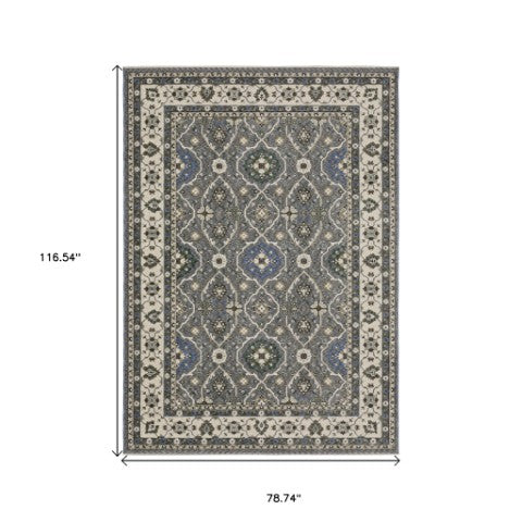 Homeroots 5' Blue Oriental Area Rug With Fringe - Stylish, Stain-resistant Design For Kids & Pets' Spaces 7' X 10' Polyester 574933