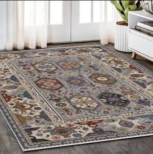 Homeroots 5' Blue Oriental Area Rug With Stylish Fringe - Stain Resistant, Perfect For Homes With Kids & Pets! 5' X 8' Polyester 574935