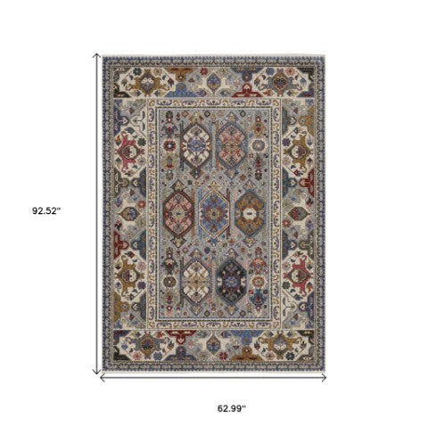 Homeroots 5' Blue Oriental Area Rug With Stylish Fringe - Stain Resistant, Perfect For Homes With Kids & Pets! 5' X 8' Polyester 574935