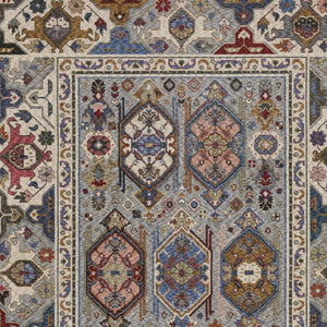 Homeroots 5' Blue Oriental Area Rug With Stylish Fringe - Stain Resistant, Perfect For Homes With Kids & Pets! 10' X 13' Polyester 574936