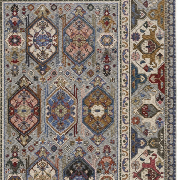 Homeroots 5' Blue Oriental Area Rug With Stylish Fringe - Stain Resistant, Perfect For Homes With Kids & Pets! 4' X 6' Polyester 574937