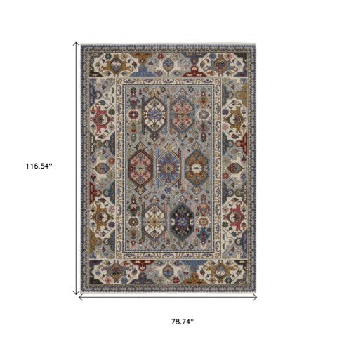 Homeroots 5' Blue Oriental Area Rug With Stylish Fringe - Stain Resistant, Perfect For Homes With Kids & Pets! 7' X 10' Polyester 574938