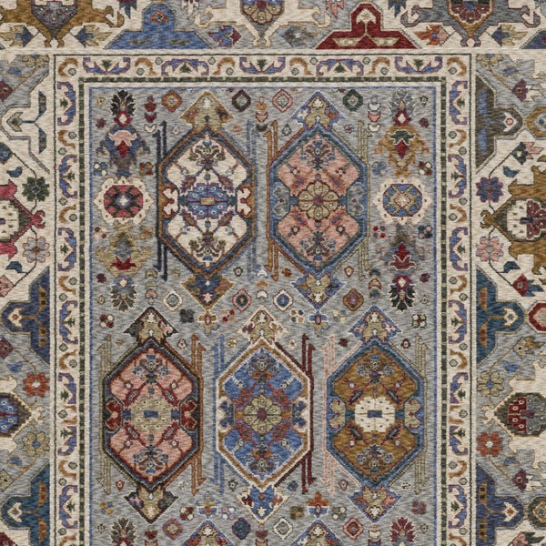 Homeroots 5' Blue Oriental Area Rug With Stylish Fringe - Stain Resistant, Perfect For Homes With Kids & Pets! 8' X 11' Polyester 574939