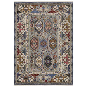 HomeRoots 5' Blue and Gray Oriental Area Rug with Fringed Tassels – Durable, Stain-Resistant, Elegant Design 8' X 11' 574939