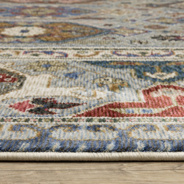 Homeroots 5' Blue Oriental Area Rug With Stylish Fringe - Stain Resistant, Perfect For Homes With Kids & Pets! 8' X 11' Polyester 574939