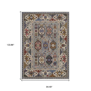 Homeroots 5' Blue Oriental Area Rug With Stylish Fringe - Stain Resistant, Perfect For Homes With Kids & Pets! 8' X 11' Polyester 574939