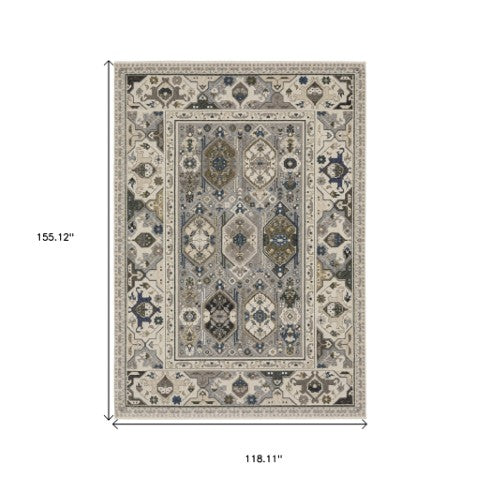 Homeroots 5' Blue Oriental Area Rug With Stylish Fringe - Stain Resistant, Perfect For Homes With Kids & Pets! 10' X 13' Polyester 574940