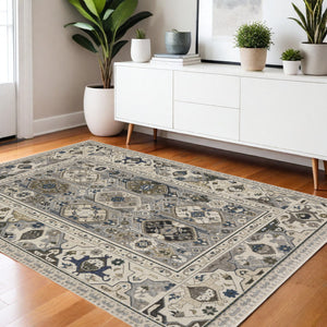 Homeroots 5' Blue Oriental Area Rug With Stylish Fringe - Stain Resistant, Perfect For Homes With Kids & Pets! 4' X 6' Polyester 574941