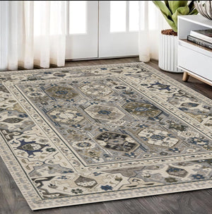 Homeroots 5' Blue Oriental Area Rug With Stylish Fringe - Stain Resistant, Perfect For Homes With Kids & Pets! 5' X 8' Polyester 574942