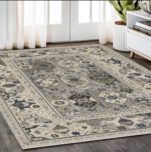 Homeroots 5' Blue Oriental Area Rug With Stylish Fringe - Stain Resistant, Perfect For Homes With Kids & Pets! 5' X 8' Polyester 574942