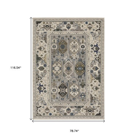 Homeroots 5' Blue Oriental Area Rug With Stylish Fringe - Stain Resistant, Perfect For Homes With Kids & Pets! 7' X 10' Polyester 574943