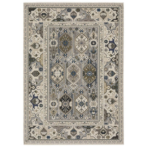 HomeRoots 5' Blue and Gray Oriental Area Rug with Fringed Tassels – Durable, Stain-Resistant, Elegant Design 8' X 11' 574944