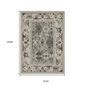 Homeroots 5' Blue Oriental Area Rug With Stylish Fringe - Stain Resistant, Perfect For Homes With Kids & Pets! 8' X 11' Polyester 574944