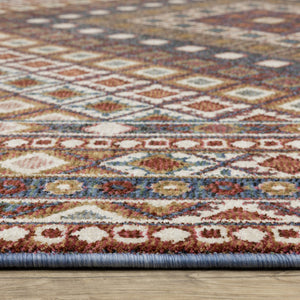 Homeroots 5' Elegant Ivory And Red Diamond Area Rug With Fringe - Stain Resistant, Perfect For Cozy Spaces 5' X 8' Polyester 574945