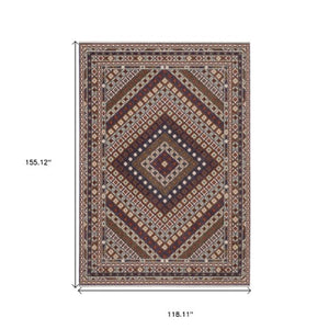 Homeroots 5' Elegant Ivory And Red Diamond Area Rug With Fringe - Stain Resistant, Perfect For Cozy Spaces 10' X 13' Polyester 574946