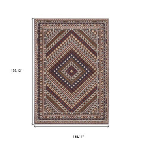 Homeroots 5' Elegant Ivory And Red Diamond Area Rug With Fringe - Stain Resistant, Perfect For Cozy Spaces 10' X 13' Polyester 574946