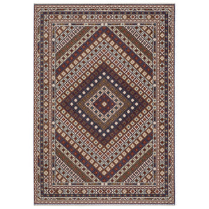 Homeroots 5' Elegant Ivory And Red Diamond Area Rug With Fringe - Stain Resistant, Perfect For Cozy Spaces 7' X 10' Polyester 574948
