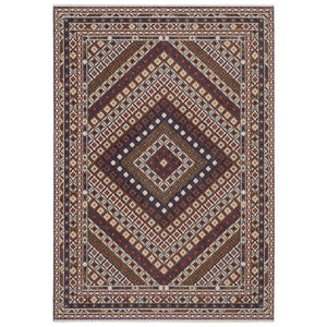 HomeRoots 5' Elegant Ivory, Red & Tan Diamond Area Rug with Fringed Edges – Stain & Fade Resistant Design 8' X 11' 574949