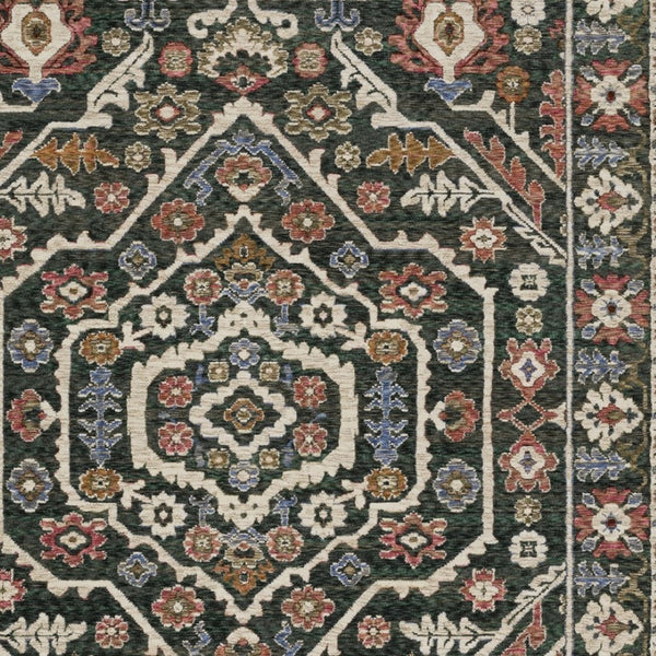 Homeroots 5' Floral Green Area Rug With Fringe - Stylish, Stain-resistant Design For Kid & Pet-friendly Homes 5' X 8' Polyester 574950