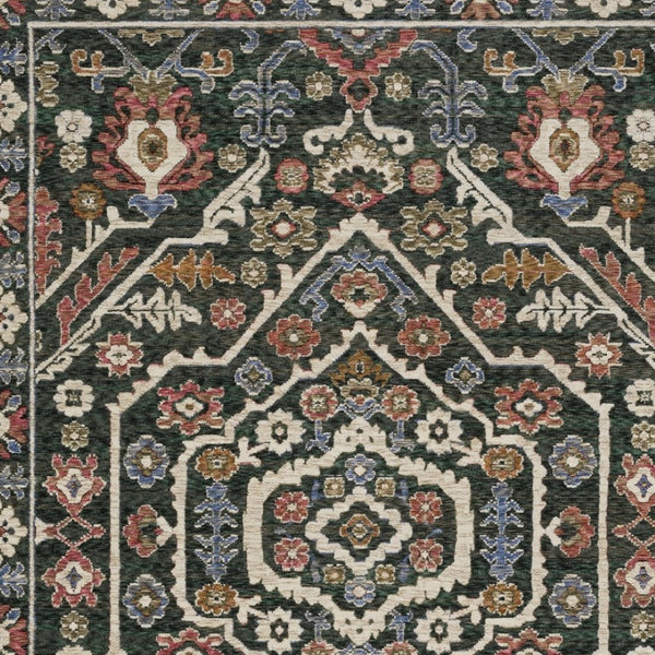 Homeroots 5' Floral Green Area Rug With Fringe - Stylish, Stain-resistant Design For Kid & Pet-friendly Homes 10' X 13' Polyester 574951