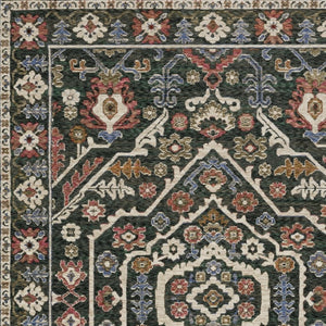 Homeroots 5' Floral Green Area Rug With Fringe - Stylish, Stain-resistant Design For Kid & Pet-friendly Homes 4' X 6' Polyester 574952